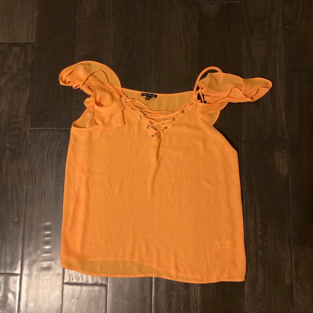 Lace up front off the shoulder ruffle strap top - Picture 6 of 7
